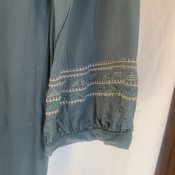 Boho Dress Anthropologie Monoreno Blue Embroidered Tunic Women's Medium Hippie - Picture 5 of 7